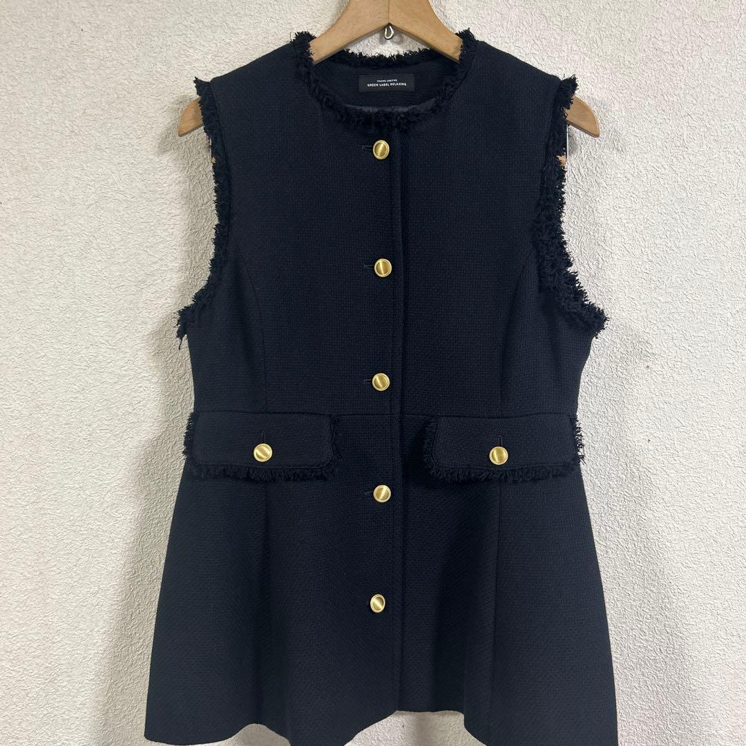 green label relaxing バスケット ペプラム ジレ ネイビー