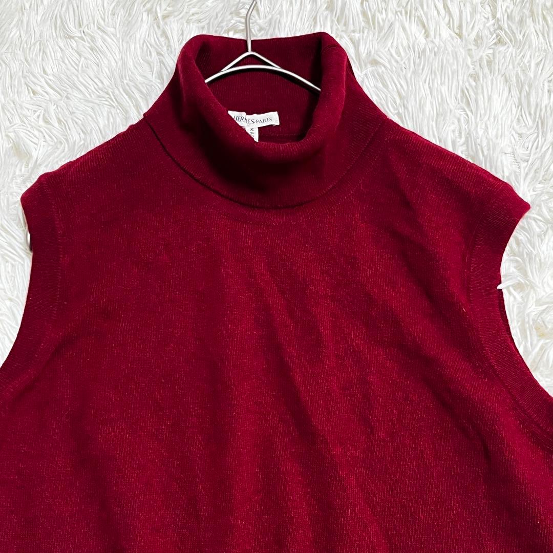HERMÈS ワインレッド タートルネックニットベストカシミア100%