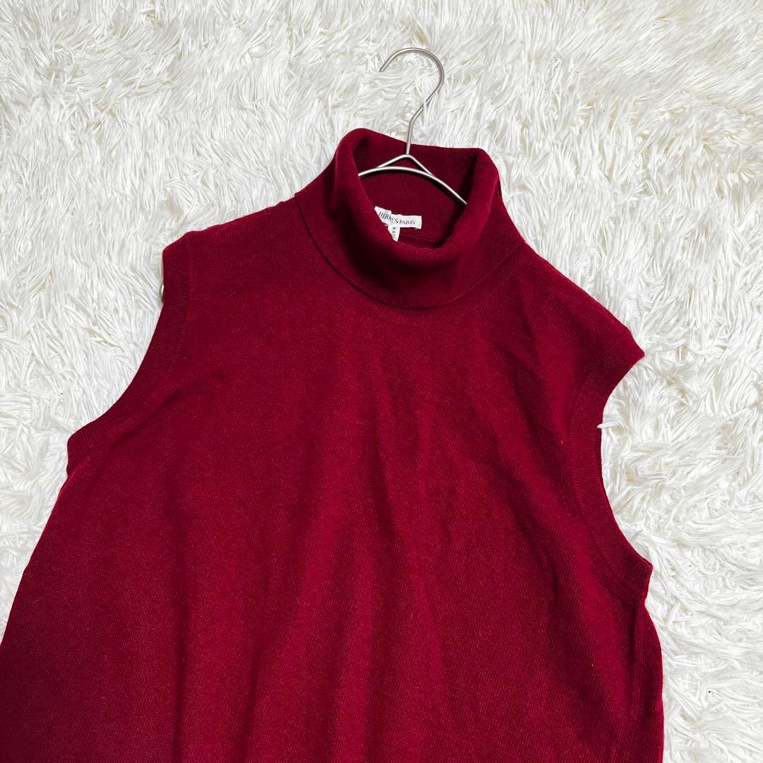HERMÈS ワインレッド タートルネックニットベストカシミア100%