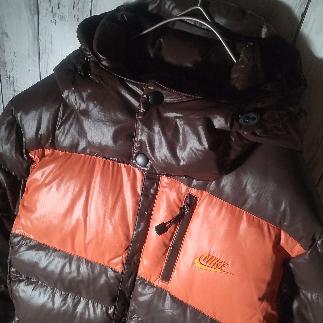 【人気色】　ナイキ　ダウンジャケット　バイカラー　ブラウン　オレンジ　M　古着