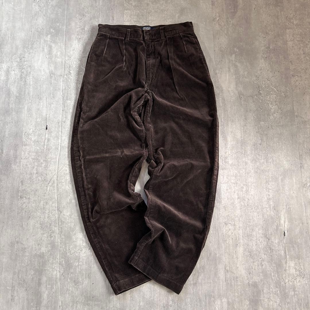 C26 ポロラルフローレン 太畝コーデュロイ 2タック ダークブラウン W30