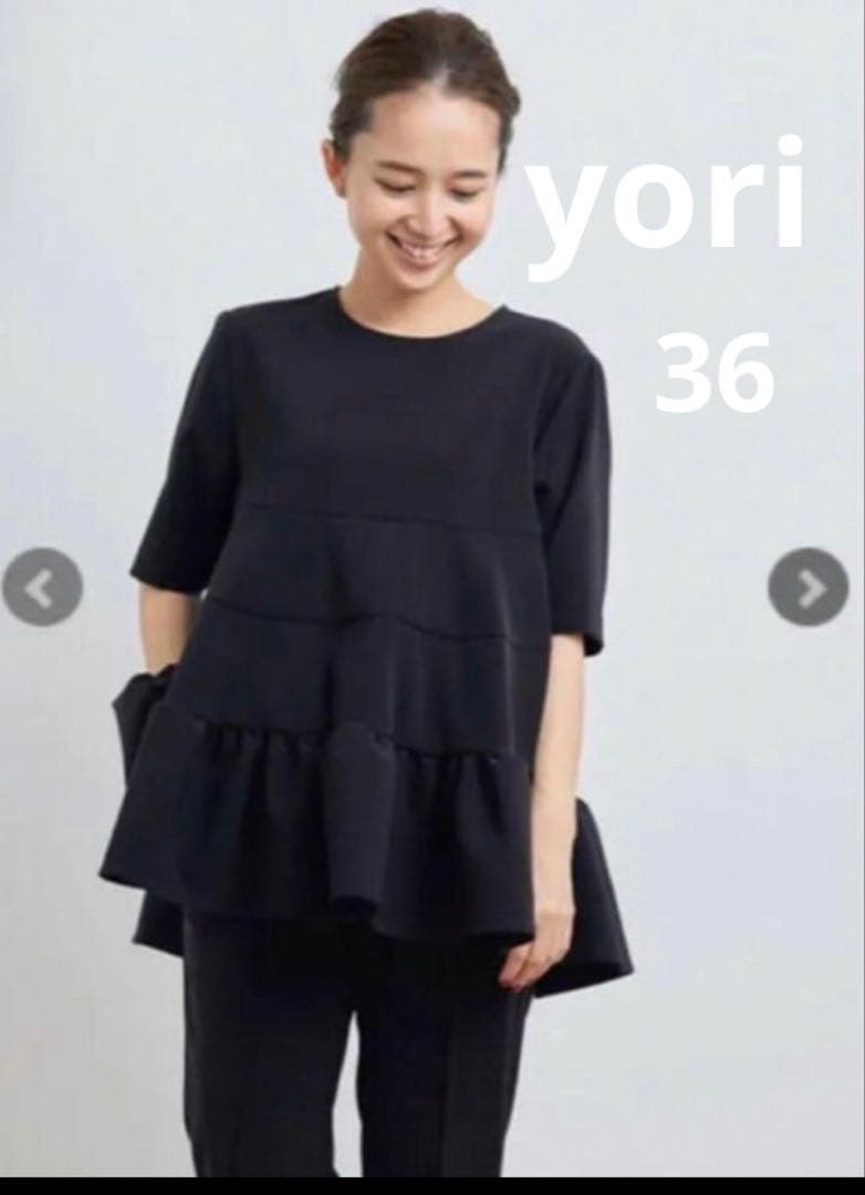 yori ハーフスリーブティアードブラウスフレア　黒