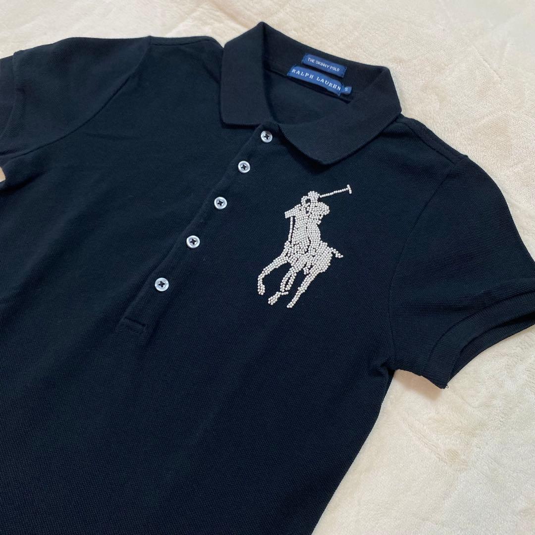 新品 ラルフローレン ポロシャツ ビッグポニー ビーズ刺繍 S ブラック