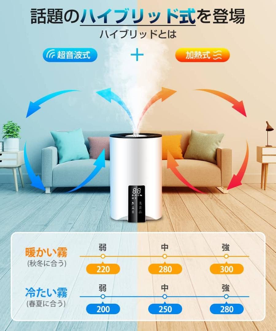 ハイブリッド加湿器　超音波＆加熱式　大容量5L