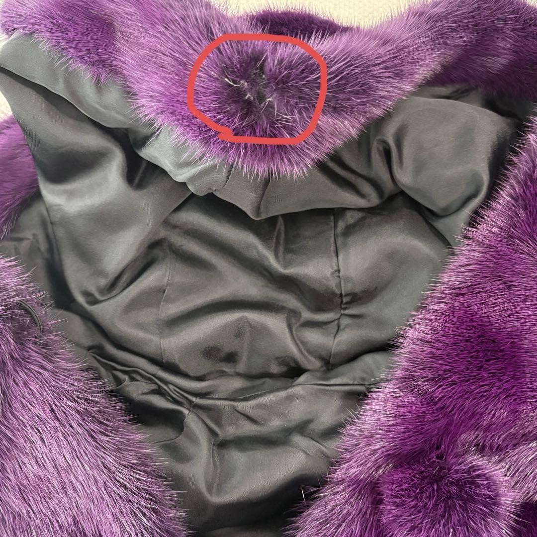 ミンク 毛皮 ショートコート フード付 紫 サイズ6