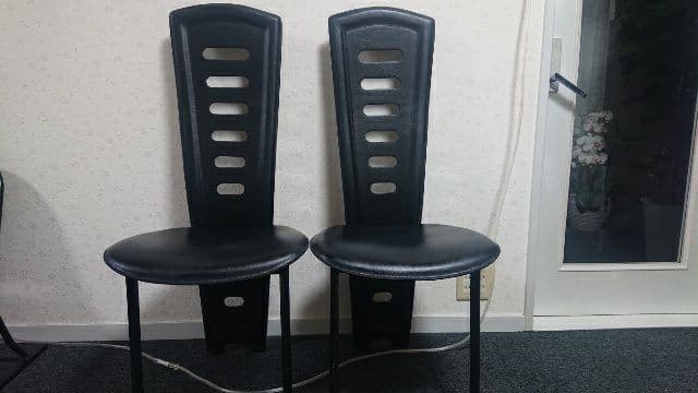 高級 廃盤 IDC 大塚家具 ハイバック ダイニングチェア 本革 食卓椅子 2脚