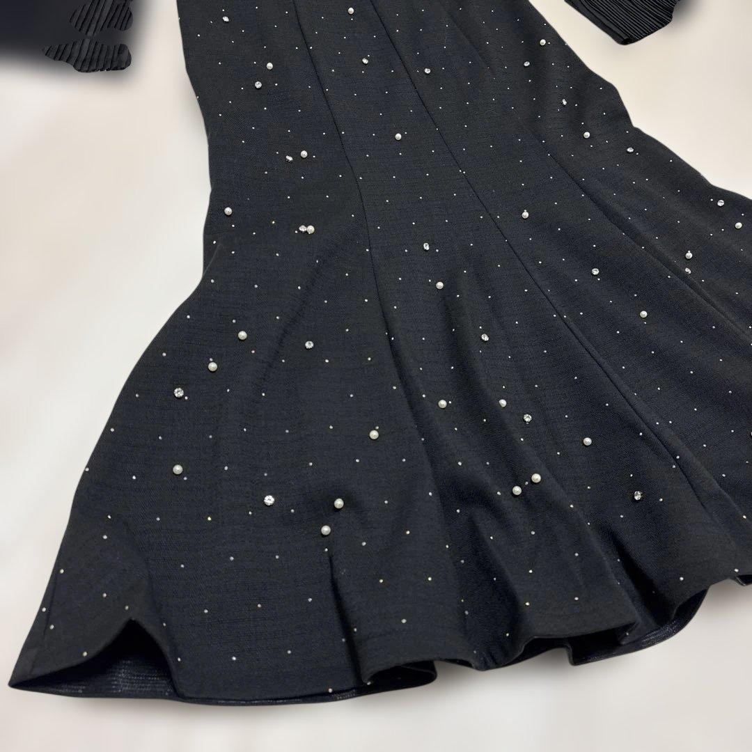 Leja パールビジュープリーツフレアスリーブビーズマーメイドシルエットドレス