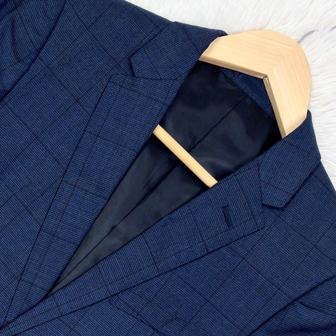 美品　タカキュー　ウィンドウペンチェック　3ピース　スーツセットアップ　S　紺