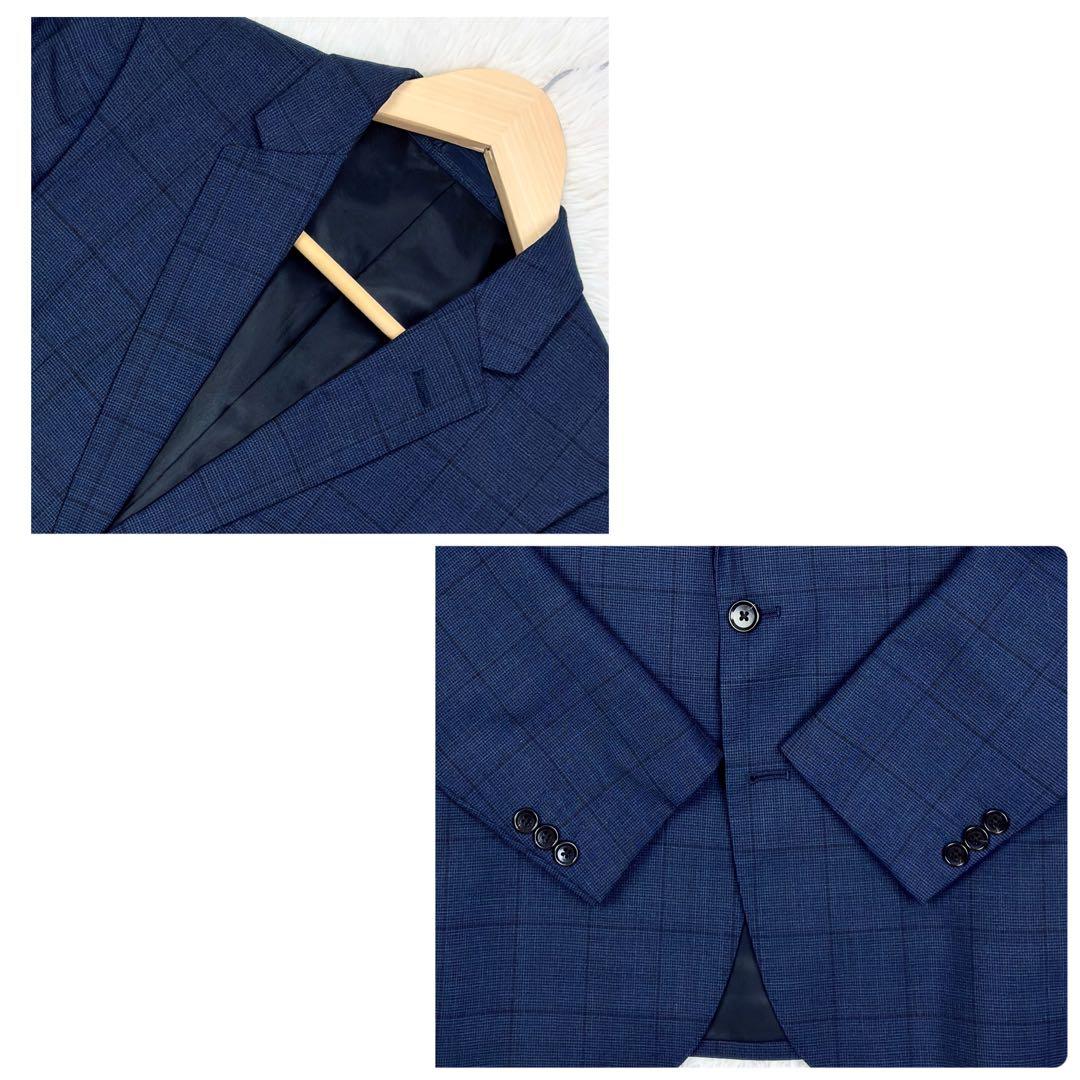 美品　タカキュー　ウィンドウペンチェック　3ピース　スーツセットアップ　S　紺