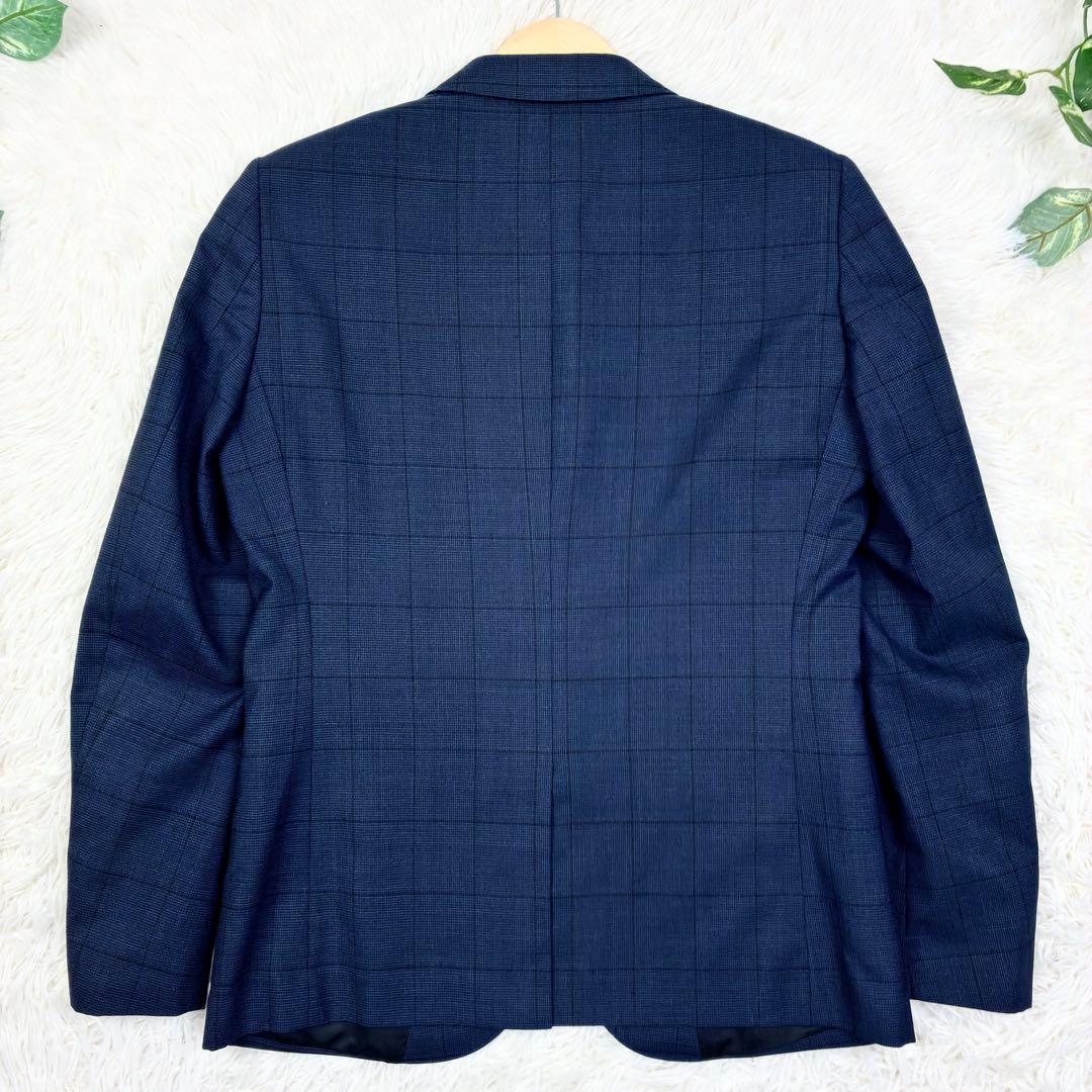 美品　タカキュー　ウィンドウペンチェック　3ピース　スーツセットアップ　S　紺