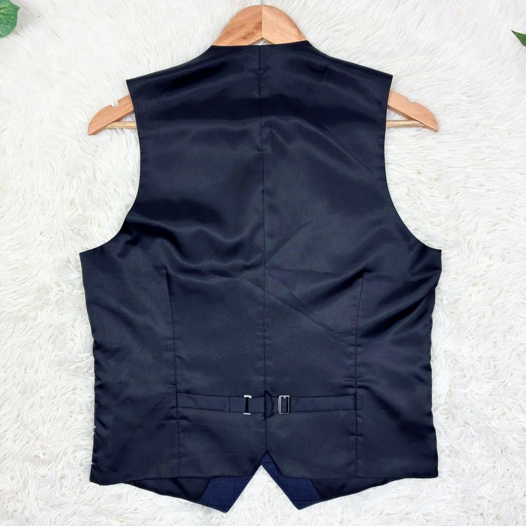 美品　タカキュー　ウィンドウペンチェック　3ピース　スーツセットアップ　S　紺