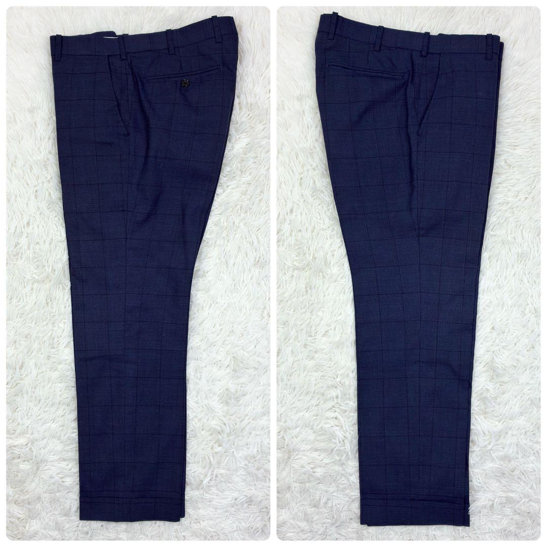 美品　タカキュー　ウィンドウペンチェック　3ピース　スーツセットアップ　S　紺