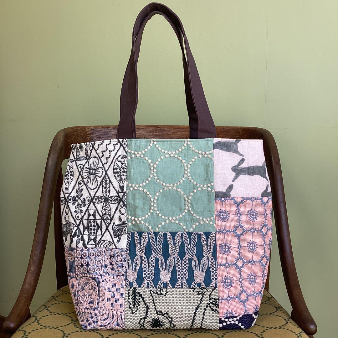 ミナペルホネンパッチワークで大きめトートバッグハンドメイド