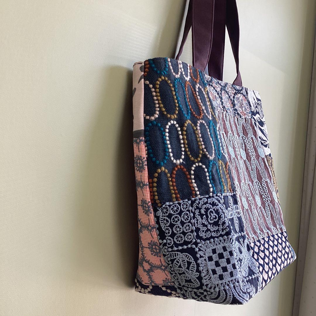 ミナペルホネンパッチワークで大きめトートバッグハンドメイド