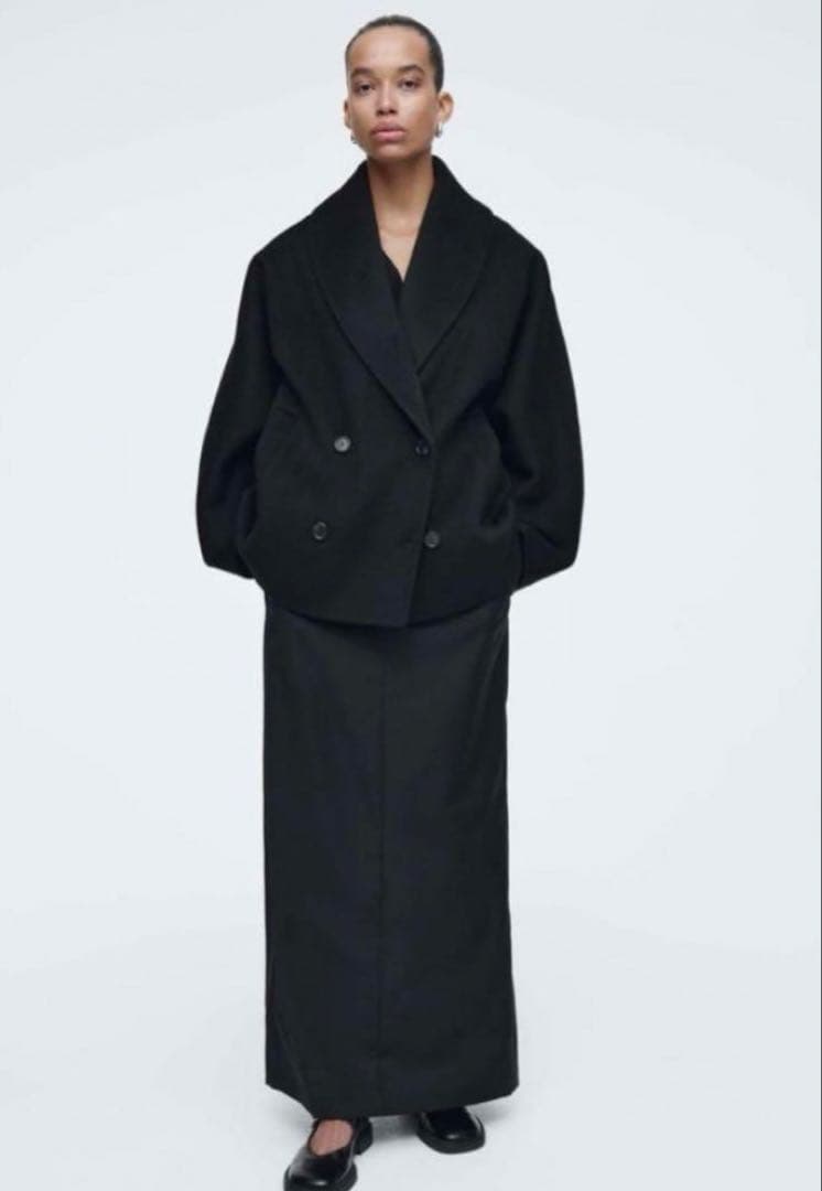 COS ダブルフェイスウールピーコート　ブラック