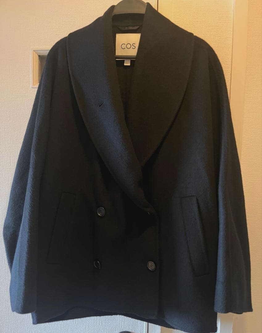 COS ダブルフェイスウールピーコート　ブラック