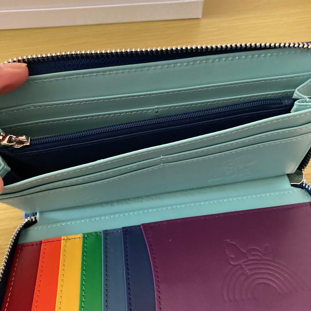 スヌーピーヌメ革長財布(ネイビー)