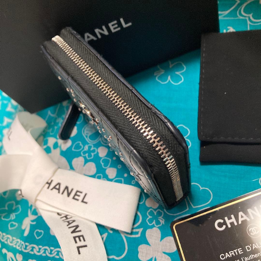 美品☆CHANEL ブラック ケース スタッズ☆カメリア☆カードケース☆