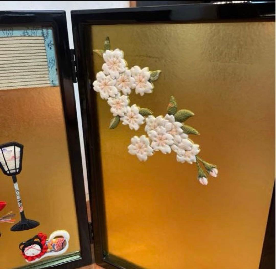 美品　押絵びな　江戸ちりめん　三枚屏風　お雛様　ひな祭り