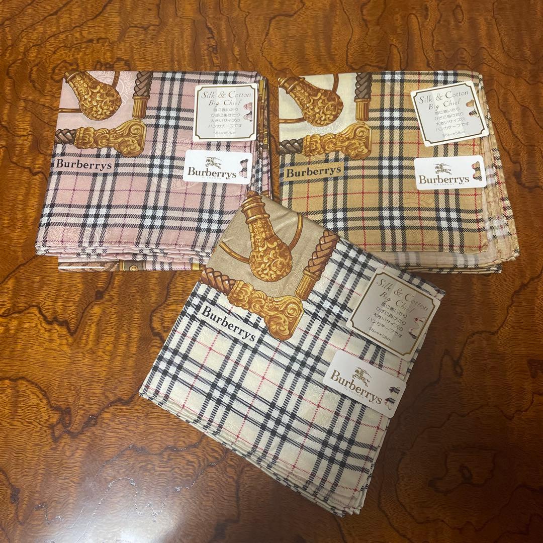 H*a様 Burberrys シルク&コットンハンカチ ーフ3枚セット