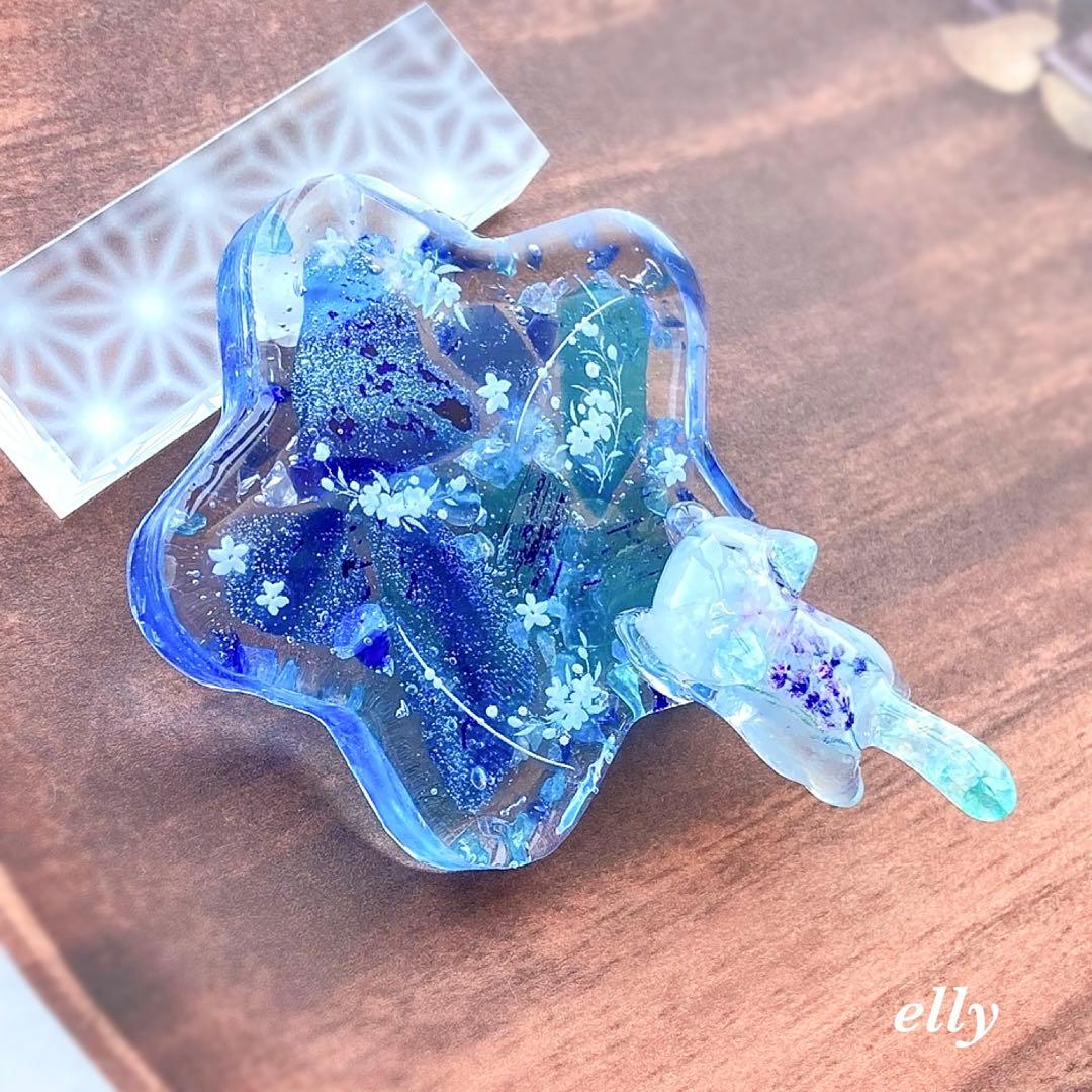 【sawasawa様】1374.天然石　琉球ガラス　星型　ジャンピング猫　レジン