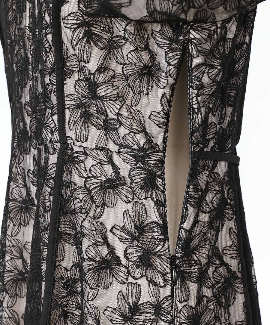 【美品】GIRL パフスリーブ総レースフレアロングワンピース　ピンクベージュ