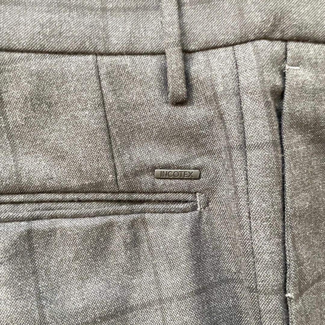 【極美品】INCOTEX チェック柄 テーパード ウール スラックスパンツ 46