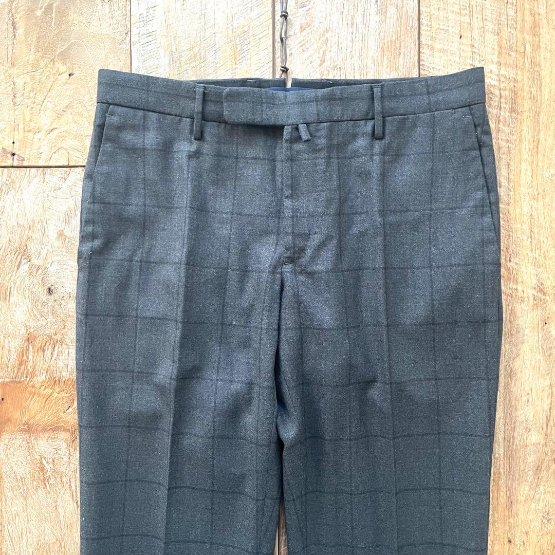 【極美品】INCOTEX チェック柄 テーパード ウール スラックスパンツ 46