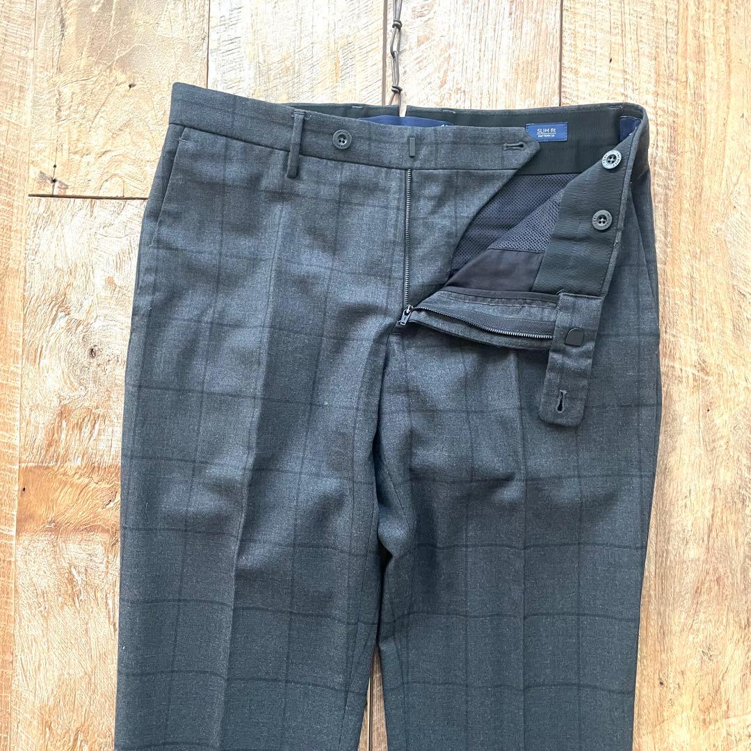 【極美品】INCOTEX チェック柄 テーパード ウール スラックスパンツ 46