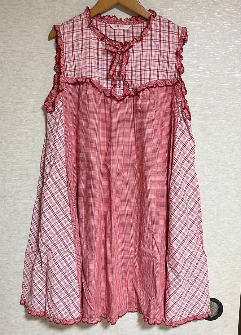 ピンクハウス PINKHOUSE ノースリーブチュニック チェック 赤 リボン