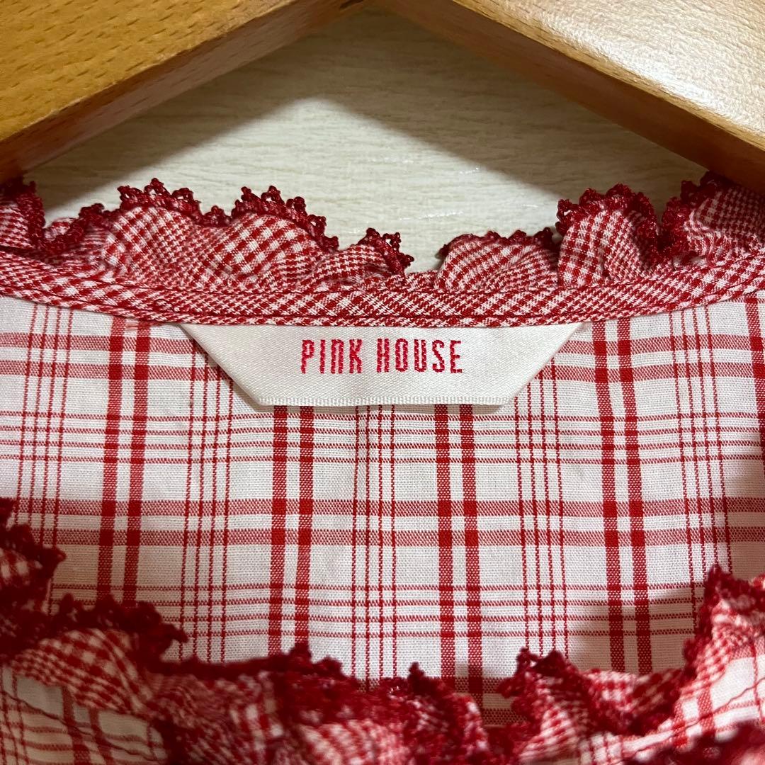 ピンクハウス PINKHOUSE ノースリーブチュニック チェック 赤 リボン