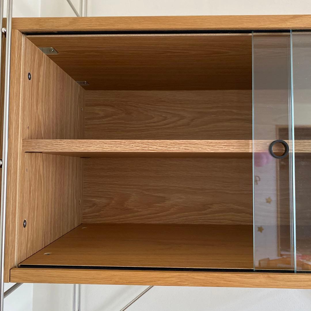 スチールユニットシェルフ用・ボックス・ガラス引き戸・オーク材