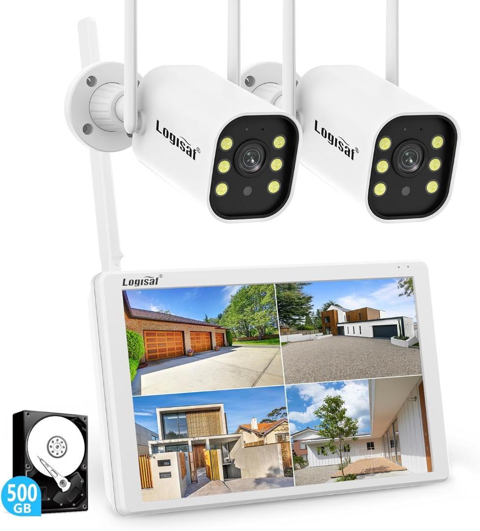 防犯カメラ 屋外 2台 モニター付き ワイヤレス 120°広角レンズ 防犯対策