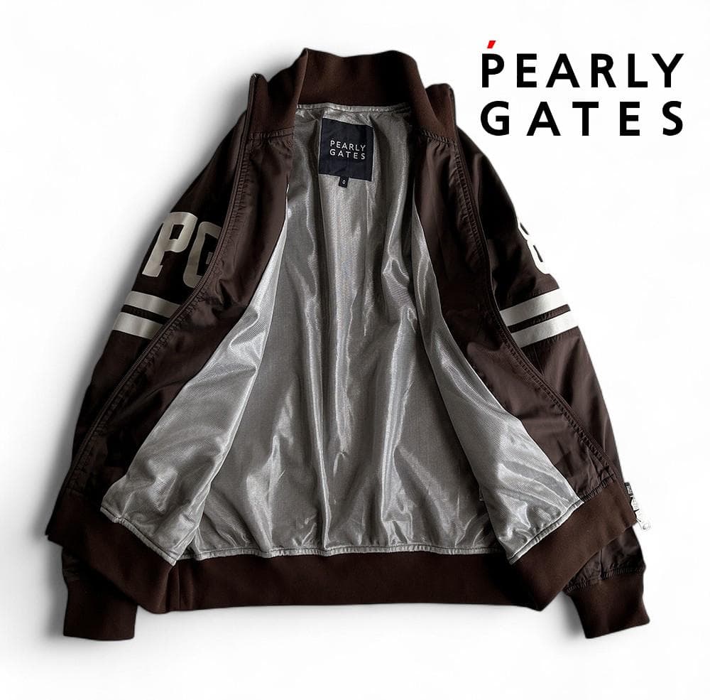 美品パーリーゲイツ 蓄熱フィルム裏地 ダブルジップスニードジャケット濃茶