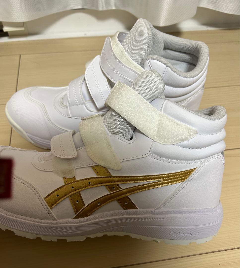 ASICS アシックス　ハイカット　安全靴 ホワイト×ピュアゴールド　スニーカー