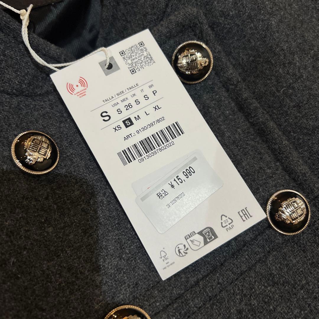 ZARAウールダブルブレストコートS グレー タグ付き新品