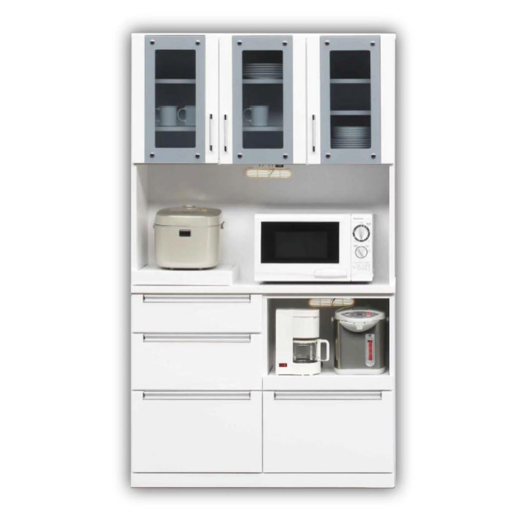 【5/22まで】キッチンボード 食器棚 幅105 フルオープンレール