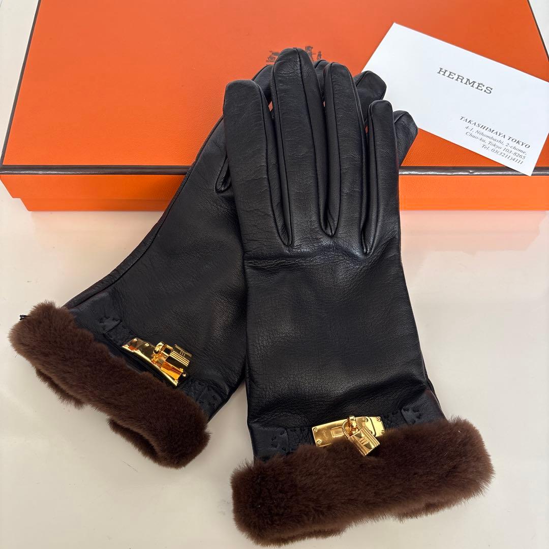 エルメス☆ケリーファーレザー手袋BLACK