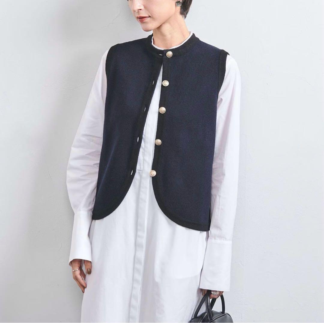 【ユナイテッドアローズ】カシミヤ　ジレ　ベスト　ネイビー　ブラック　ボタン
