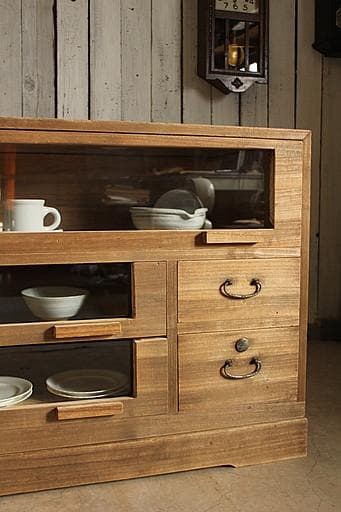 前面ガラスの引き出し3段×小引き出し2段　食器棚　シャツケース　タンス　古家具