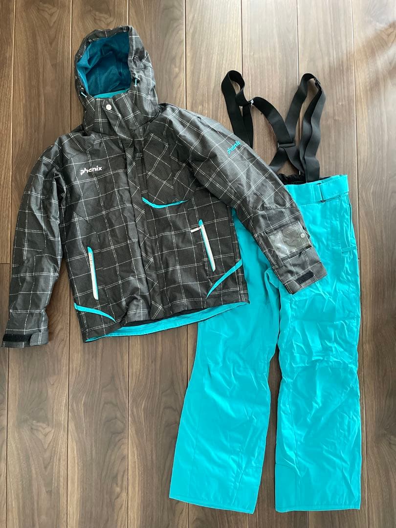 美品 フェニックス スキーウェア上下セット メンズM 黒チェック✖️水色