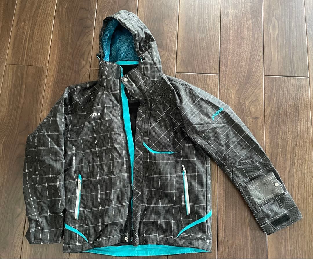 美品 フェニックス スキーウェア上下セット メンズM 黒チェック✖️水色