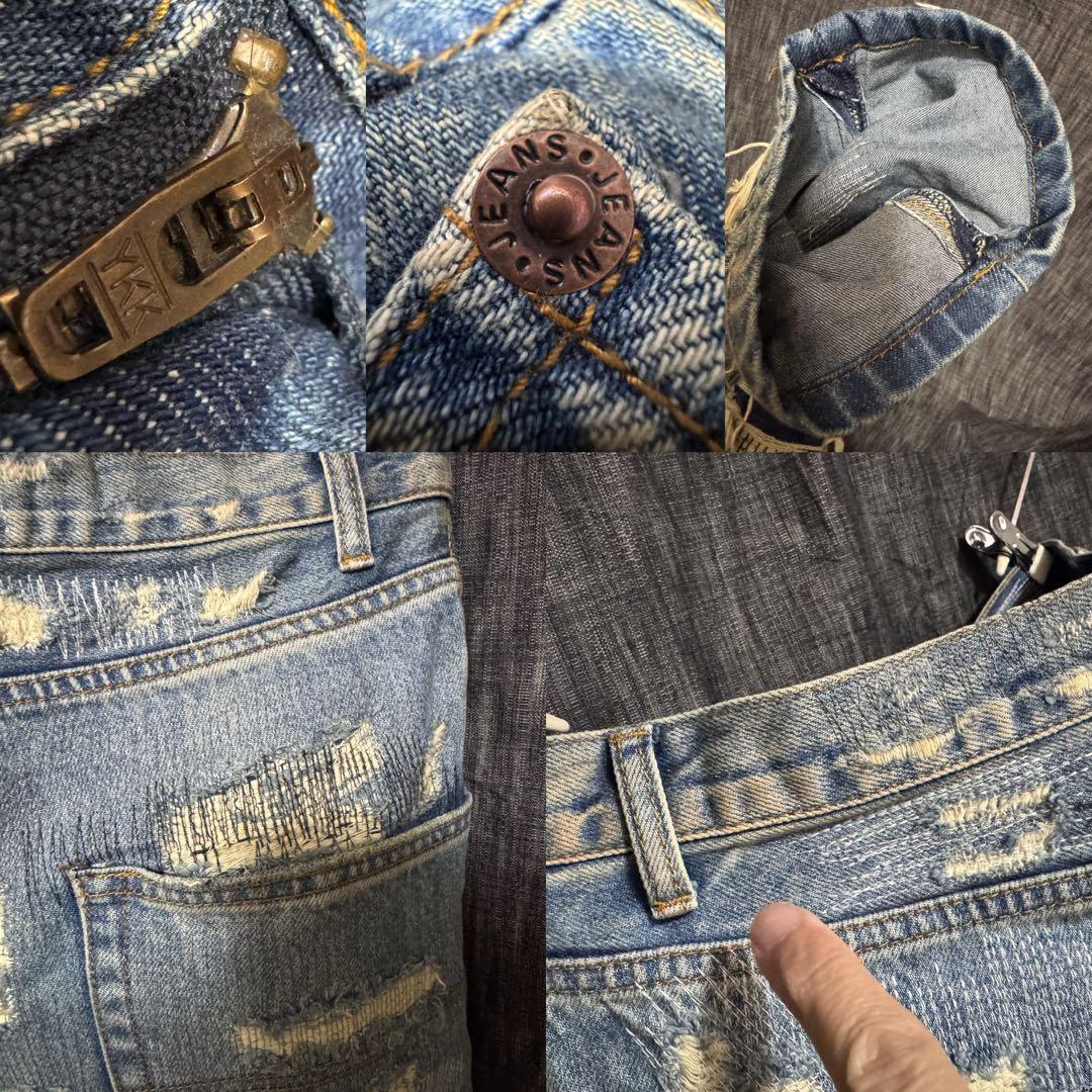 ブランド不明 ハードダメージ加工デニム　ジーンズ インディゴ　デストロイ　YKK