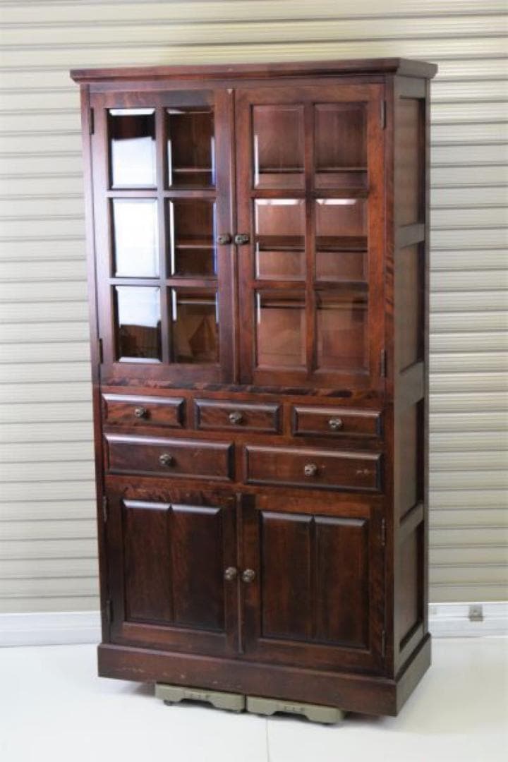 北海道民芸家具 アンティーク 木製 キャビネット 食器棚 飾り棚 HM160K