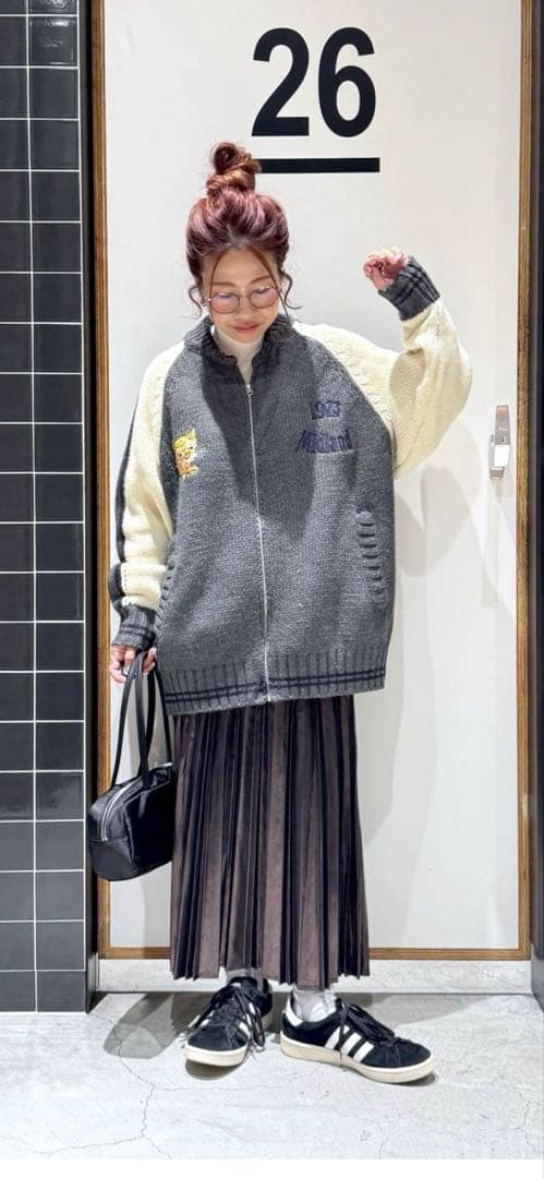 スカジャン風ニットブルゾン　ニコアンド