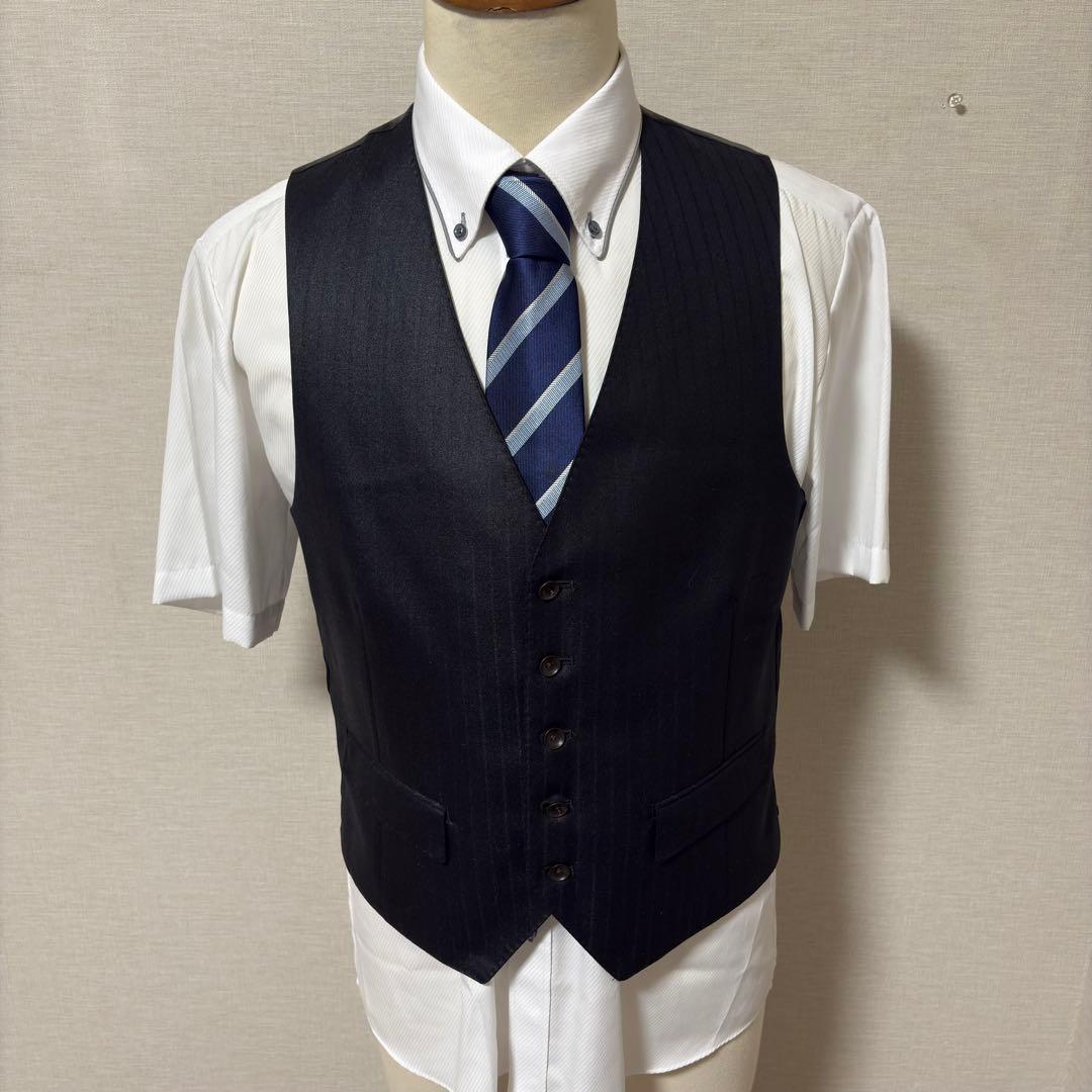 美品 パーソンズフォーメン 3ピース スーツ ブラック ストライプ AB4 光沢