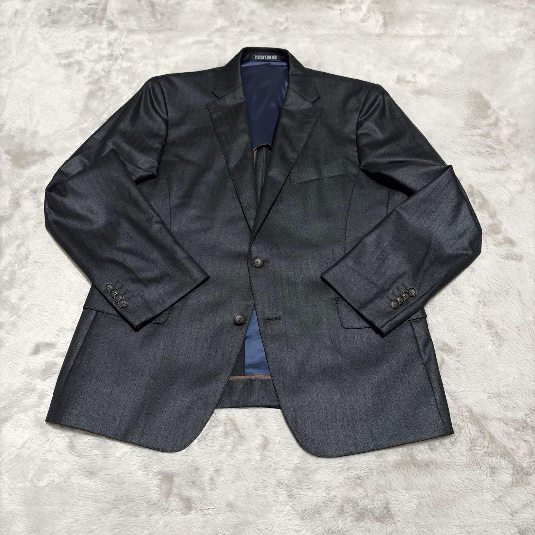 美品 パーソンズフォーメン 3ピース スーツ ブラック ストライプ AB4 光沢