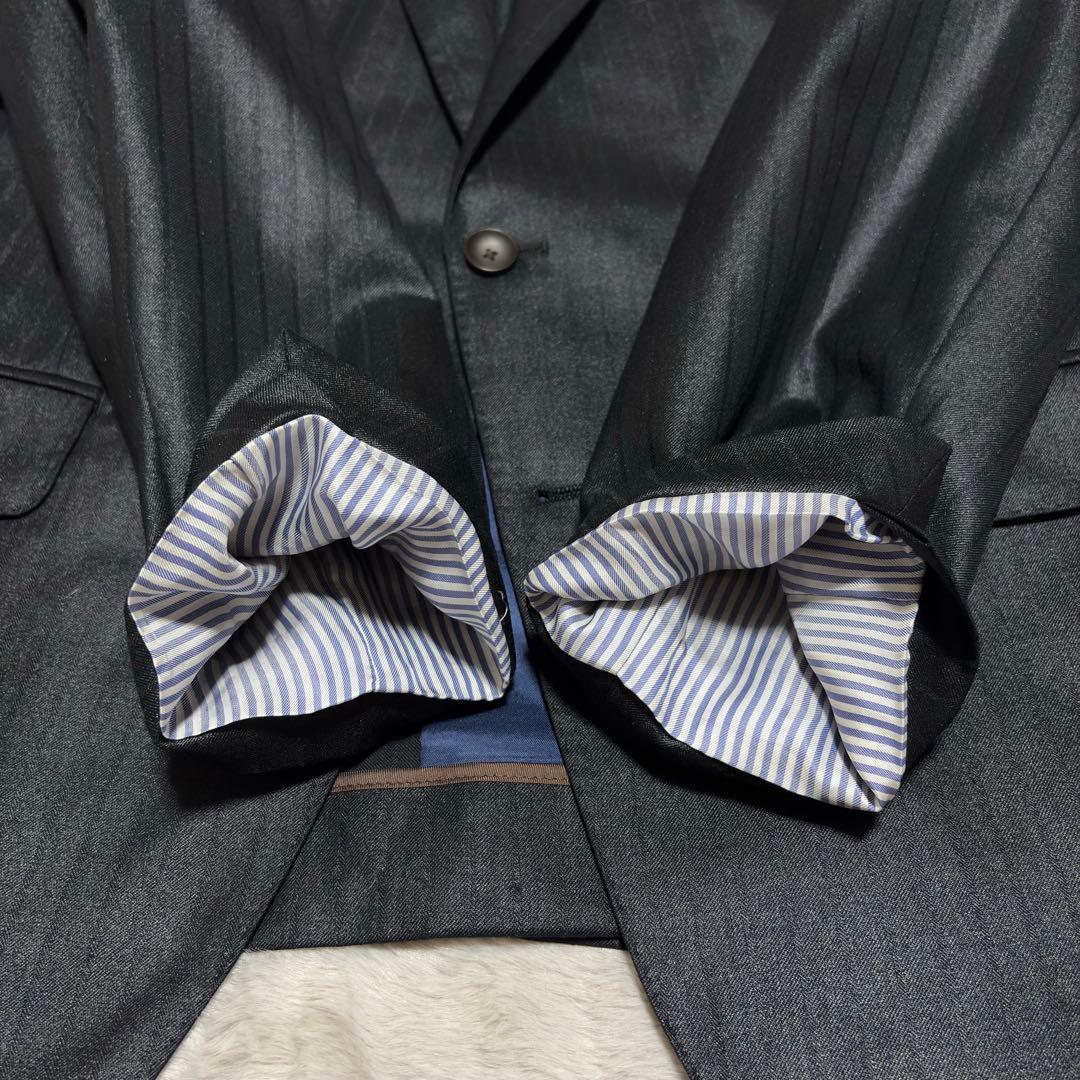 美品 パーソンズフォーメン 3ピース スーツ ブラック ストライプ AB4 光沢