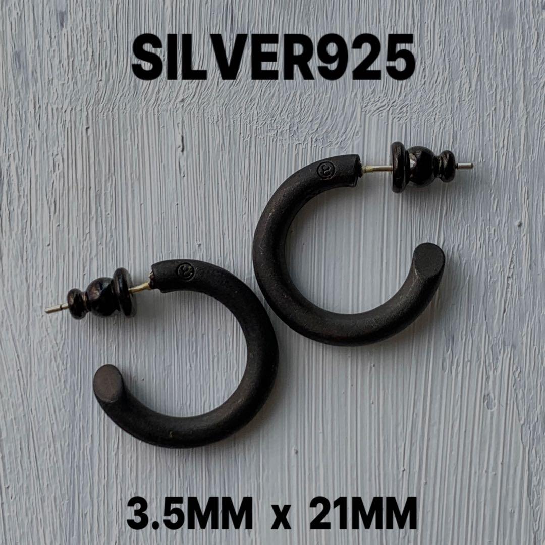 SILVER925 マットブラックピアス　フープ
