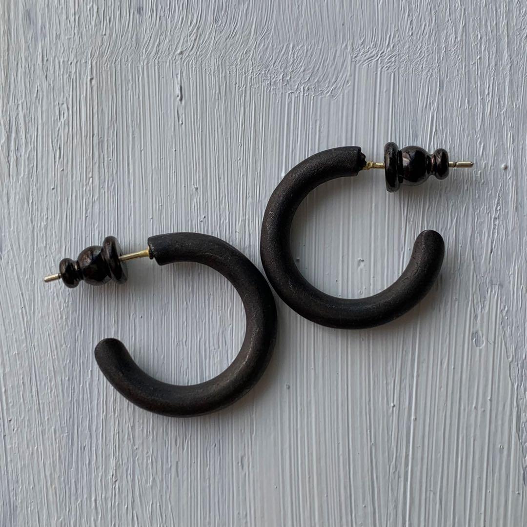 SILVER925 マットブラックピアス　フープ